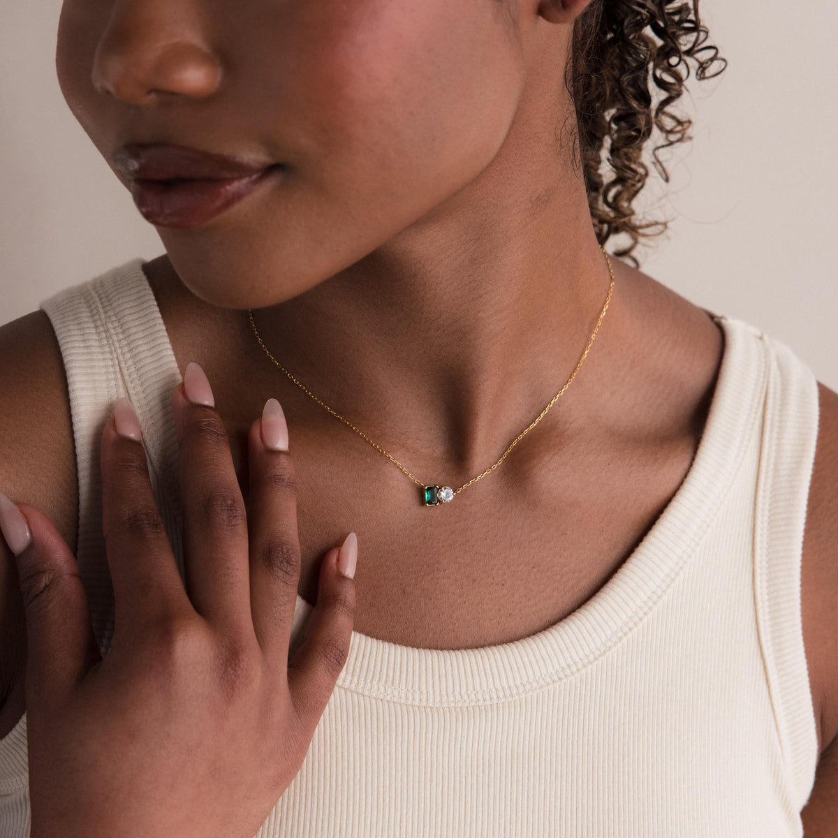 Toi et Moi Emerald Birthstone Necklace
