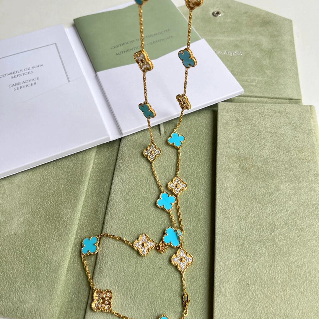 [Rani Jewelry]CLOVER 20 MOTIFS TURQUOISE DIAMOND NECKLACE