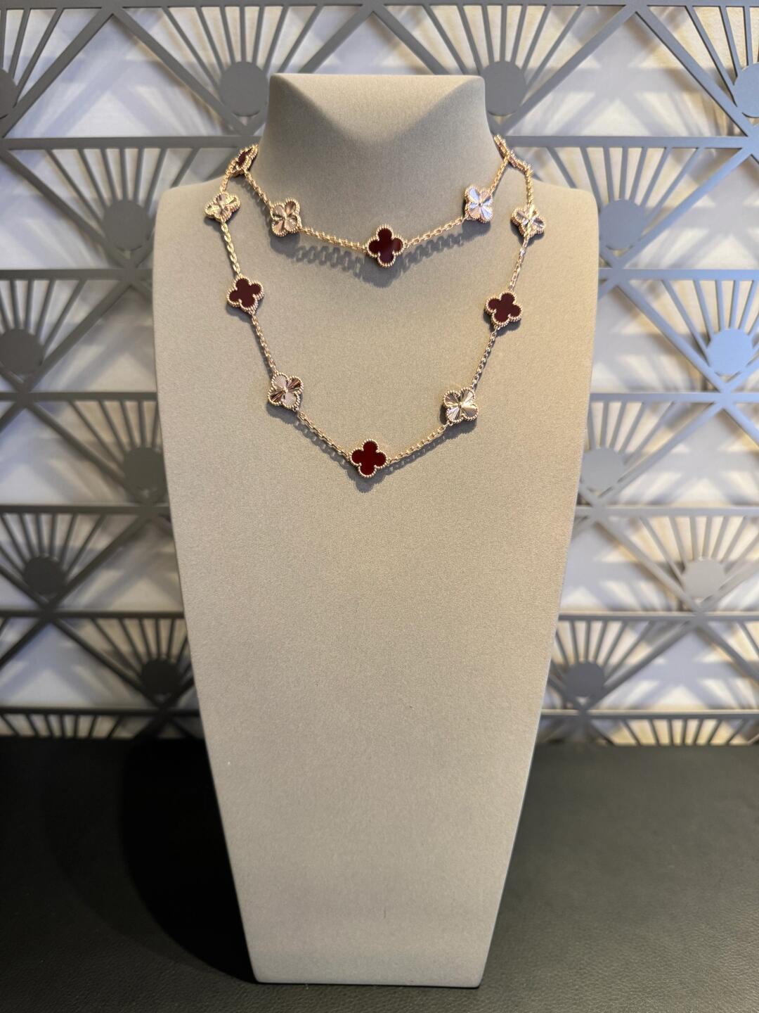 [Rani Jewelry]CLOVER 20 MOTIFS LASER CARNELIAN NECKLACE