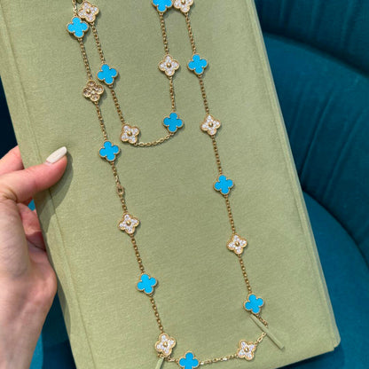[Rani Jewelry]CLOVER 20 MOTIFS TURQUOISE DIAMOND NECKLACE