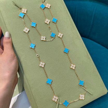 [Rani Jewelry]CLOVER 20 MOTIFS TURQUOISE DIAMOND NECKLACE