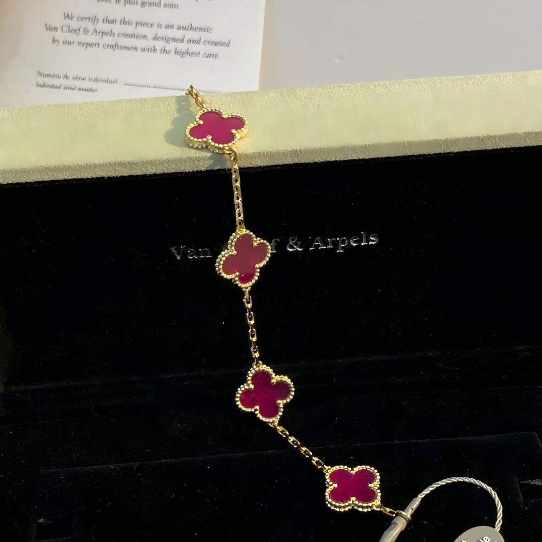 [Rani Jewelry]NEW CLOVER 5 MOTIFS PINK ENAMEL BRACELET
