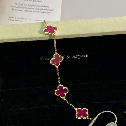 [Rani Jewelry]NEW CLOVER 5 MOTIFS PINK ENAMEL BRACELET