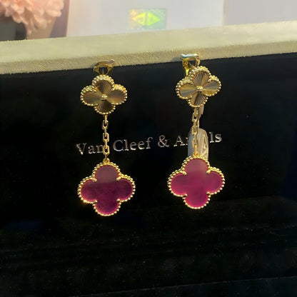 [Rani Jewelry]NEW CLOVER 2 MOTIF PINK ENAMEL EARRINGS