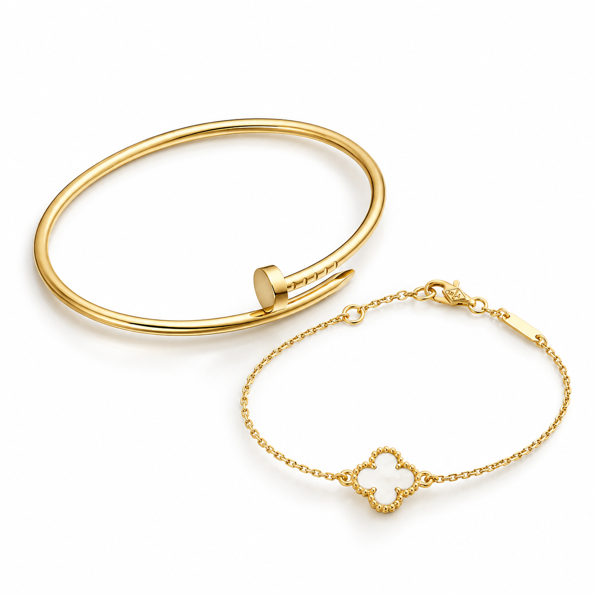 [Rani Jewelry] Clover White Mother-of-Pearl & JUSTE Bracelet Stack Set