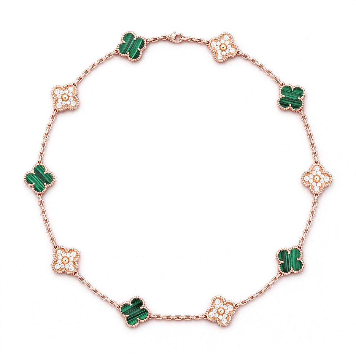 [Rani Jewelry]CLOVER 10 MOTIFS MALACHITE DIAMOND NECKLACE