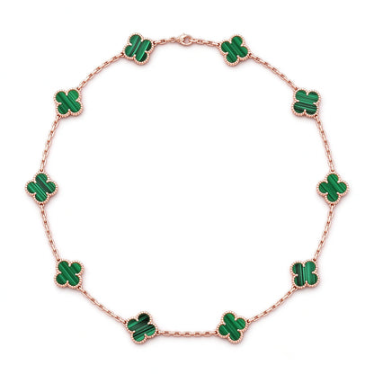 [Rani Jewelry]CLOVER 10 MOTIFS MALACHITE NECKLACE