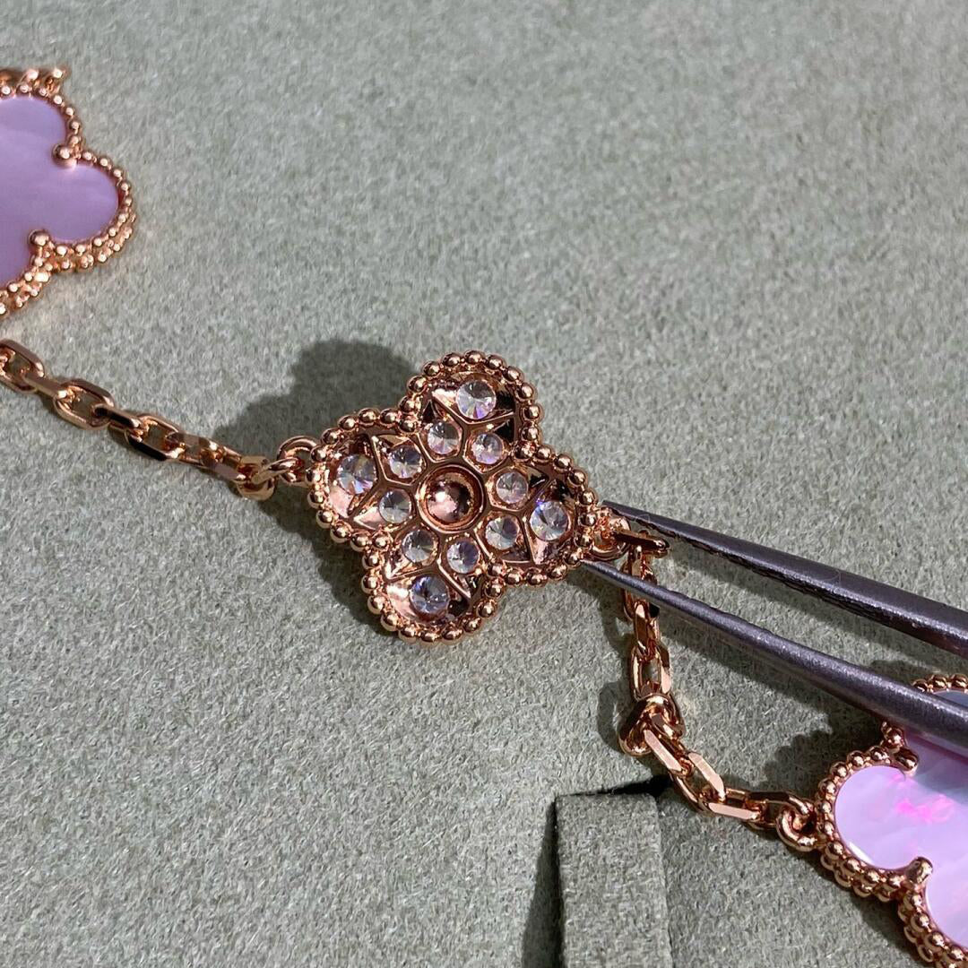 [Rani Jewelry]CLOVER 10 MOTIFS DIAMOND PINK MOP NECKLACE