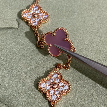 [Rani Jewelry]CLOVER 10 MOTIFS DIAMOND PINK MOP NECKLACE