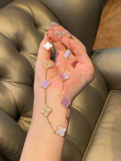 [Rani Jewelry]CLOVER 10 MOTIFS DIAMOND PINK MOP NECKLACE