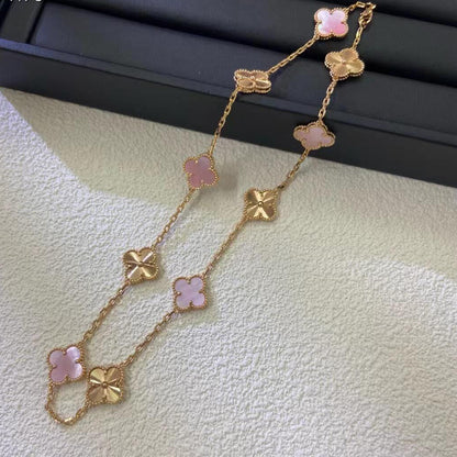 [Rani Jewelry]CLOVER 10 MOTIFS  LASER PINK MOP NECKLACE
