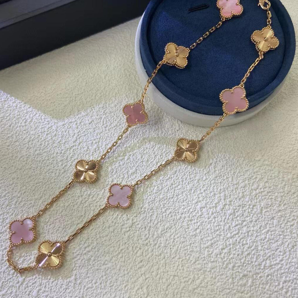 [Rani Jewelry]CLOVER 10 MOTIFS  LASER PINK MOP NECKLACE