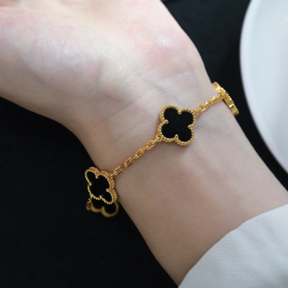 [Rani Jewelry] CLOVER 5 MOTIF ONYXS BRACELET COLLECTION