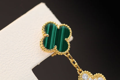 [Rani Jewelry]CLOVER EARRINGS GOLD MALACHITE DIAMOND 3 MOTIF