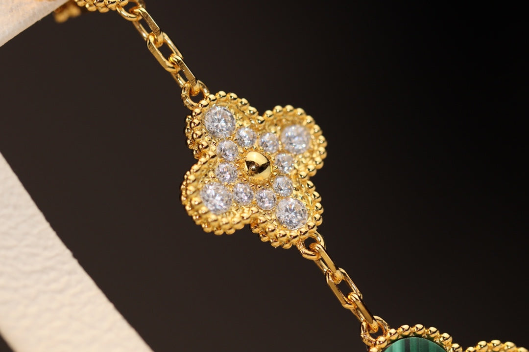 [Rani Jewelry]CLOVER EARRINGS GOLD MALACHITE DIAMOND 3 MOTIF