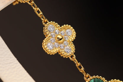 [Rani Jewelry]CLOVER EARRINGS GOLD MALACHITE DIAMOND 3 MOTIF