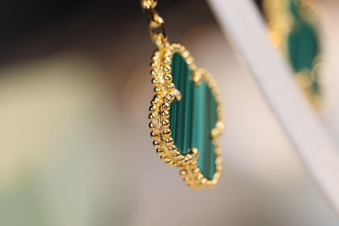 [Rani Jewelry]CLOVER EARRINGS GOLD MALACHITE DIAMOND 3 MOTIF