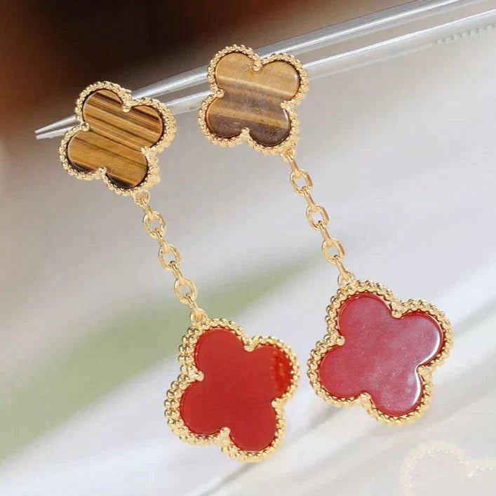 [Rani Jewelry]CLOVER  2 MOTIF  TIGER EYE CARNELIAN EARRINGS