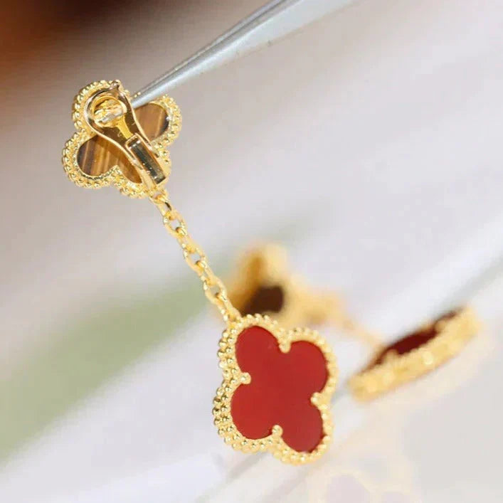 [Rani Jewelry]CLOVER  2 MOTIF  TIGER EYE CARNELIAN EARRINGS