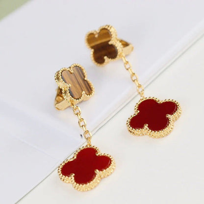 [Rani Jewelry]CLOVER  2 MOTIF  TIGER EYE CARNELIAN EARRINGS