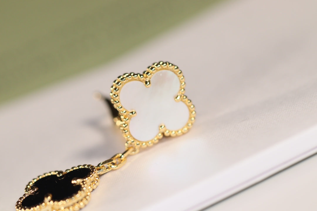 [Rani Jewelry]CLOVER EARRINGS GOLD ONYX MOP 3 MOTIF