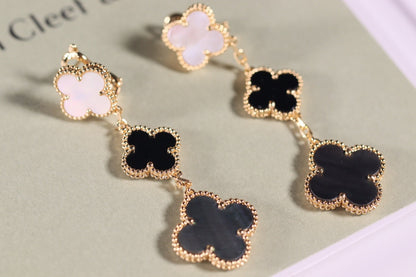 [Rani Jewelry]CLOVER EARRINGS GOLD ONYX MOP 3 MOTIF