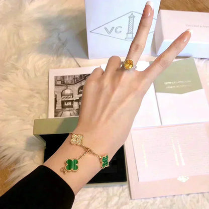 [Rani Jewelry] CLOVER 5 MOTIF MALACHITE BRACELET COLLECTION