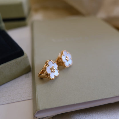 [Rani Jewelry]LUCKY PINK GOLD WHITE MOP EARRINGS