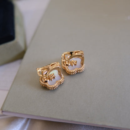 [Rani Jewelry]LUCKY PINK GOLD WHITE MOP EARRINGS
