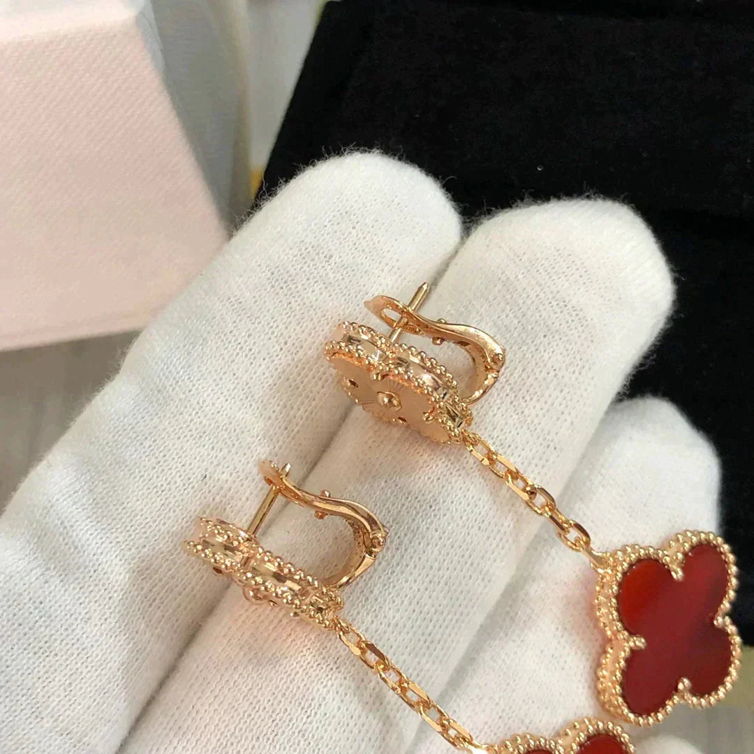 [Rani Jewelry]CLOVER 2 MOTIF  LASER CARNELIAN EARRINGS