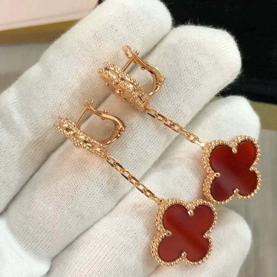 [Rani Jewelry]CLOVER 2 MOTIF  LASER CARNELIAN EARRINGS