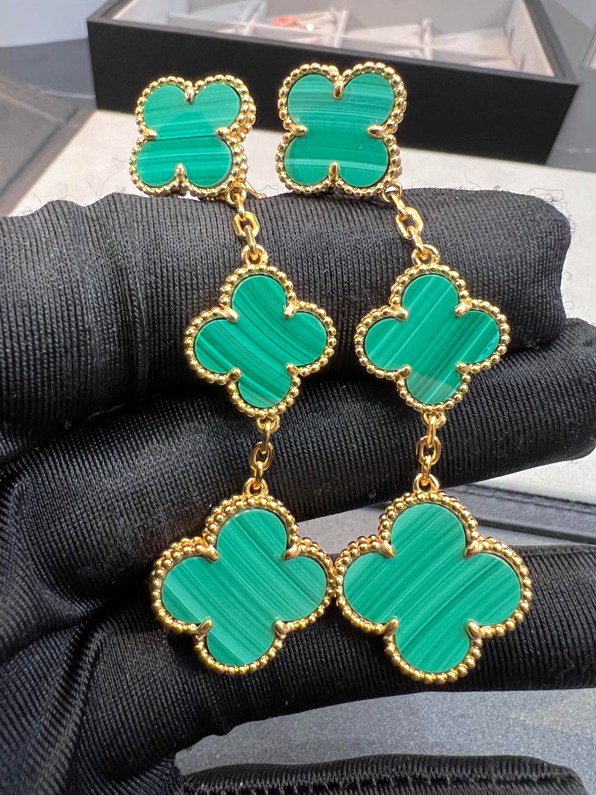 [Rani Jewelry]CLOVER MALACHITE 3 MOTIFS GOLD