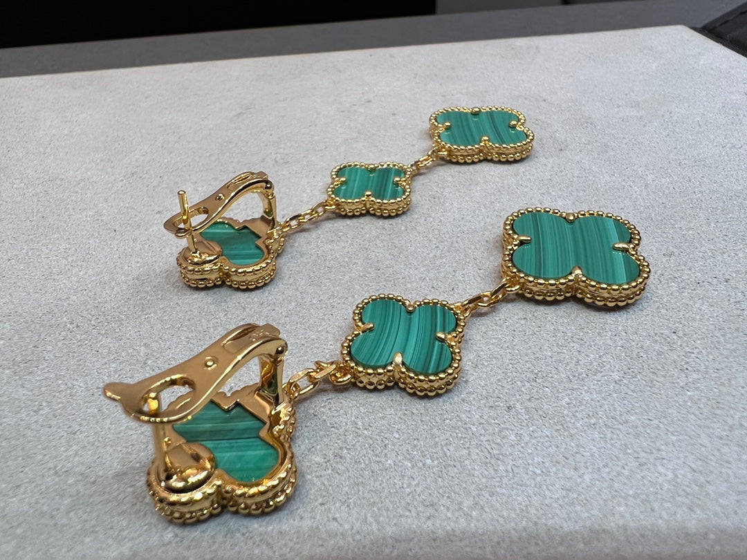 [Rani Jewelry]CLOVER MALACHITE 3 MOTIFS GOLD