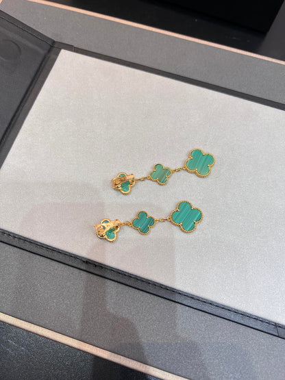 [Rani Jewelry]CLOVER MALACHITE 3 MOTIFS GOLD