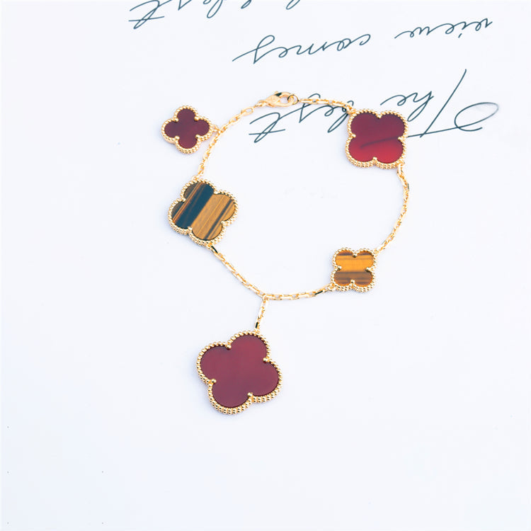 [Rani Jewelry]CLOVER BRACELET 5 MOTIFS CARNELIAN TIGER EYE