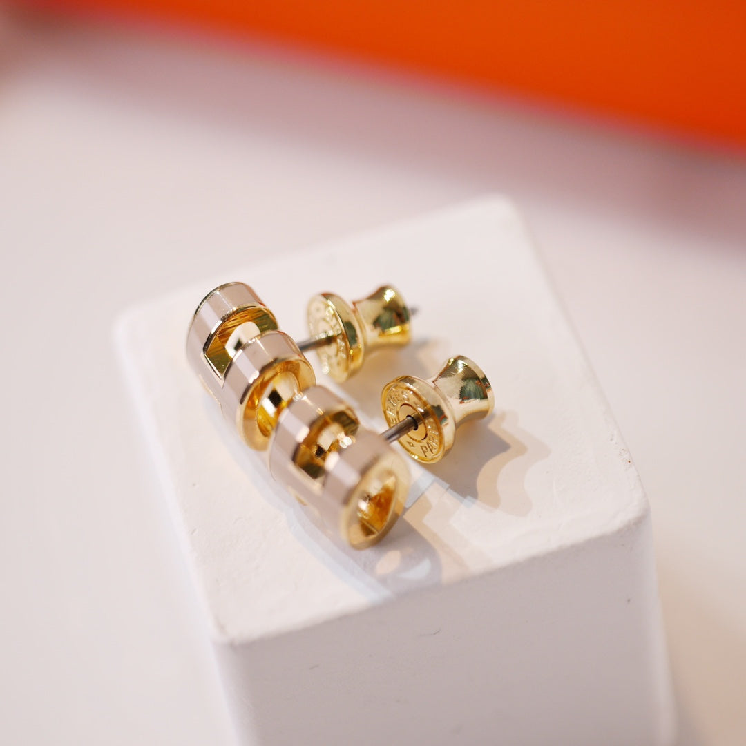 [Rani Jewelry]MINI POP H GOLD EARRINGS GREY