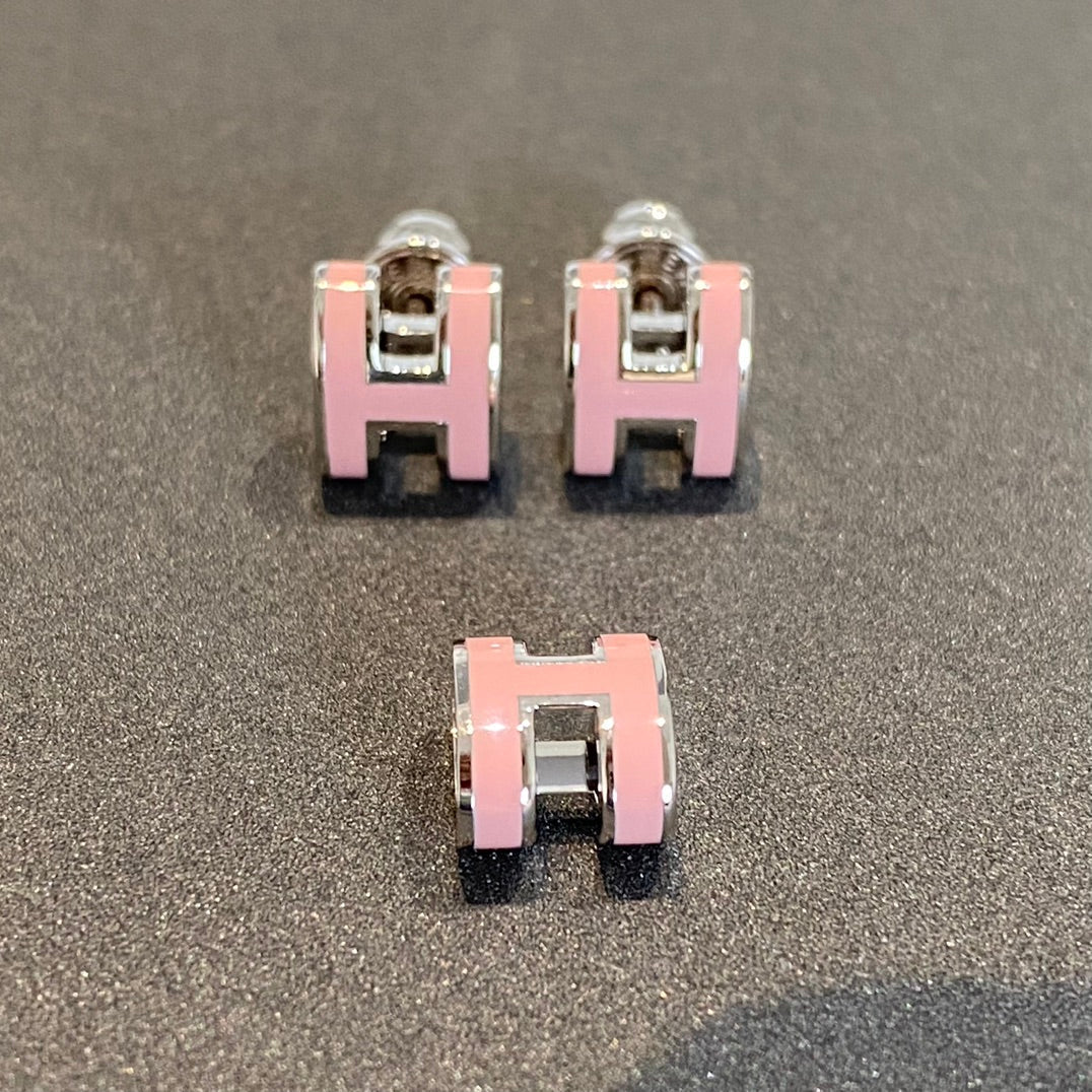 [Rani Jewelry]MINI POP H SILVER EARRINGS PINK