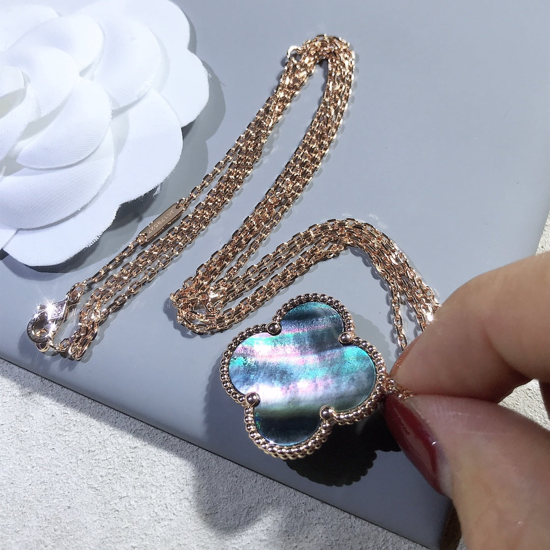 [Rani Jewelry]CLOVER 25MM GOLD DARK MOP BIG CLOVER NECKLACE