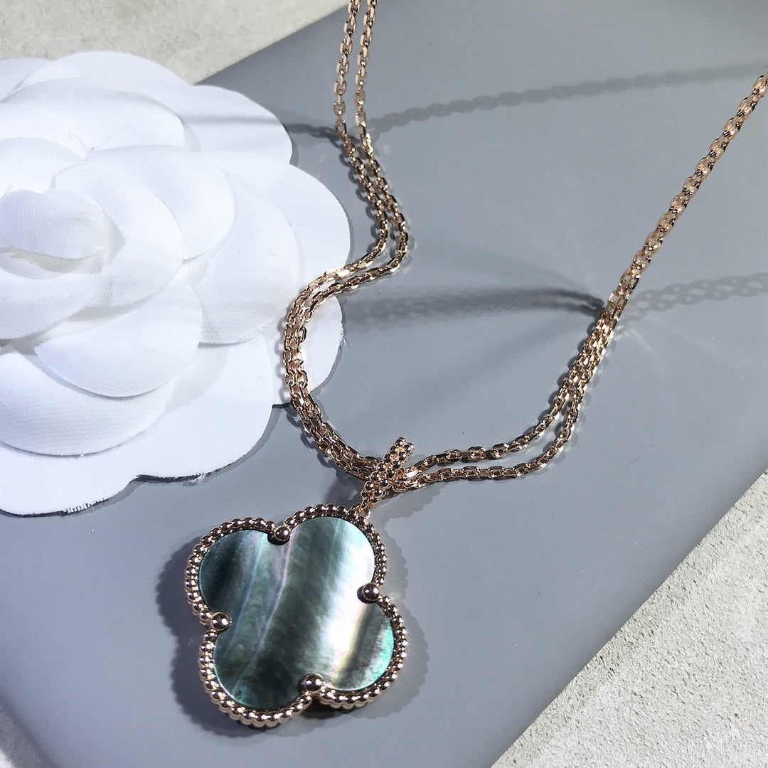 [Rani Jewelry]CLOVER 25MM GOLD DARK MOP BIG CLOVER NECKLACE
