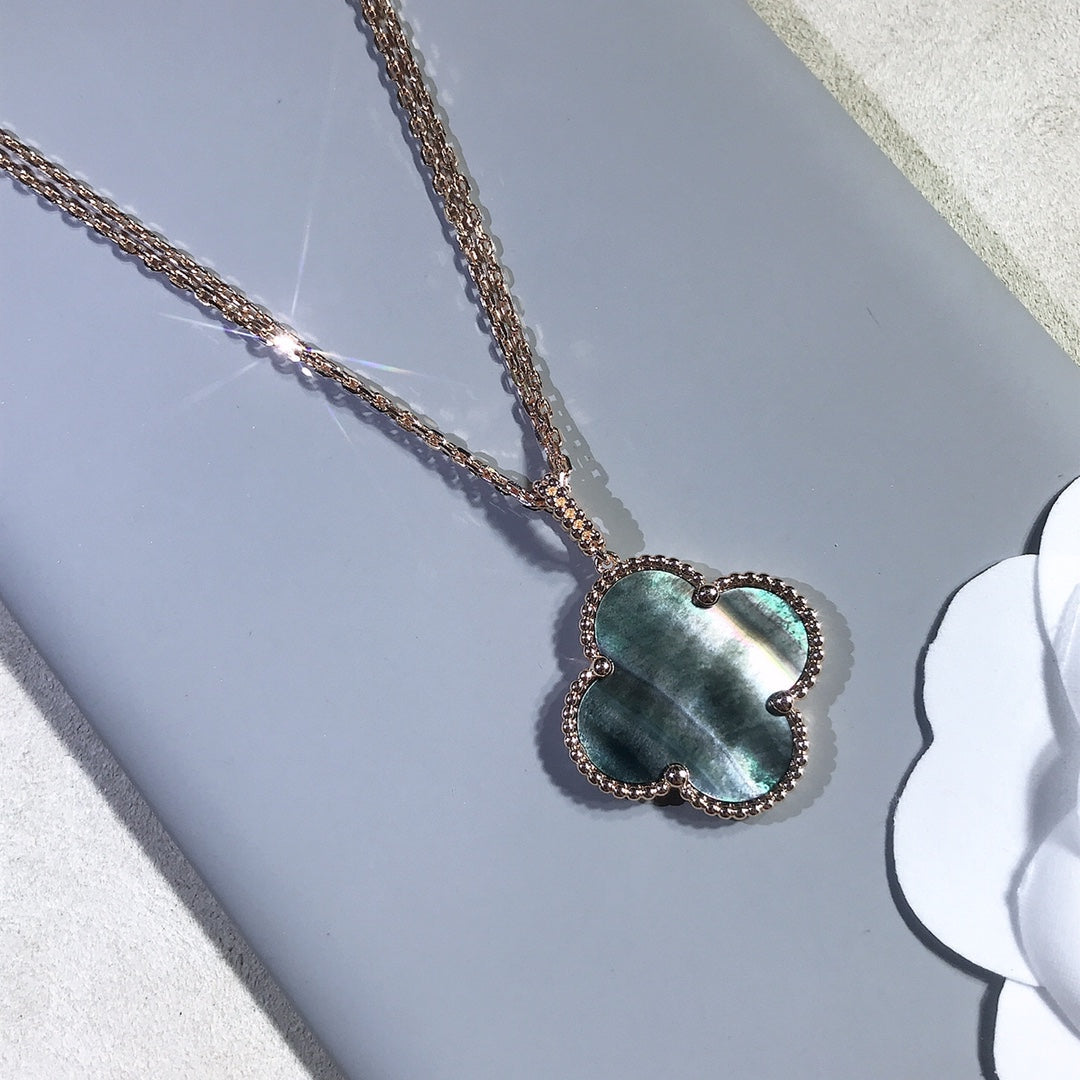 [Rani Jewelry]CLOVER 25MM GOLD DARK MOP BIG CLOVER NECKLACE