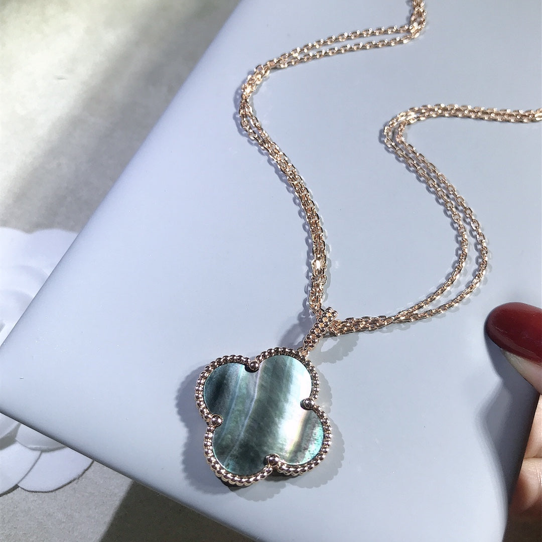 [Rani Jewelry]CLOVER 25MM GOLD DARK MOP BIG CLOVER NECKLACE