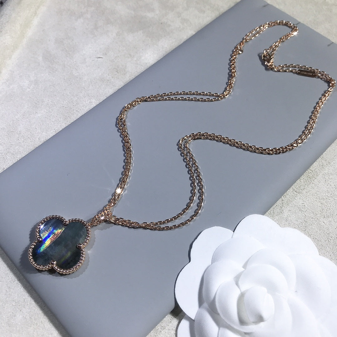 [Rani Jewelry]CLOVER 25MM GOLD DARK MOP BIG CLOVER NECKLACE