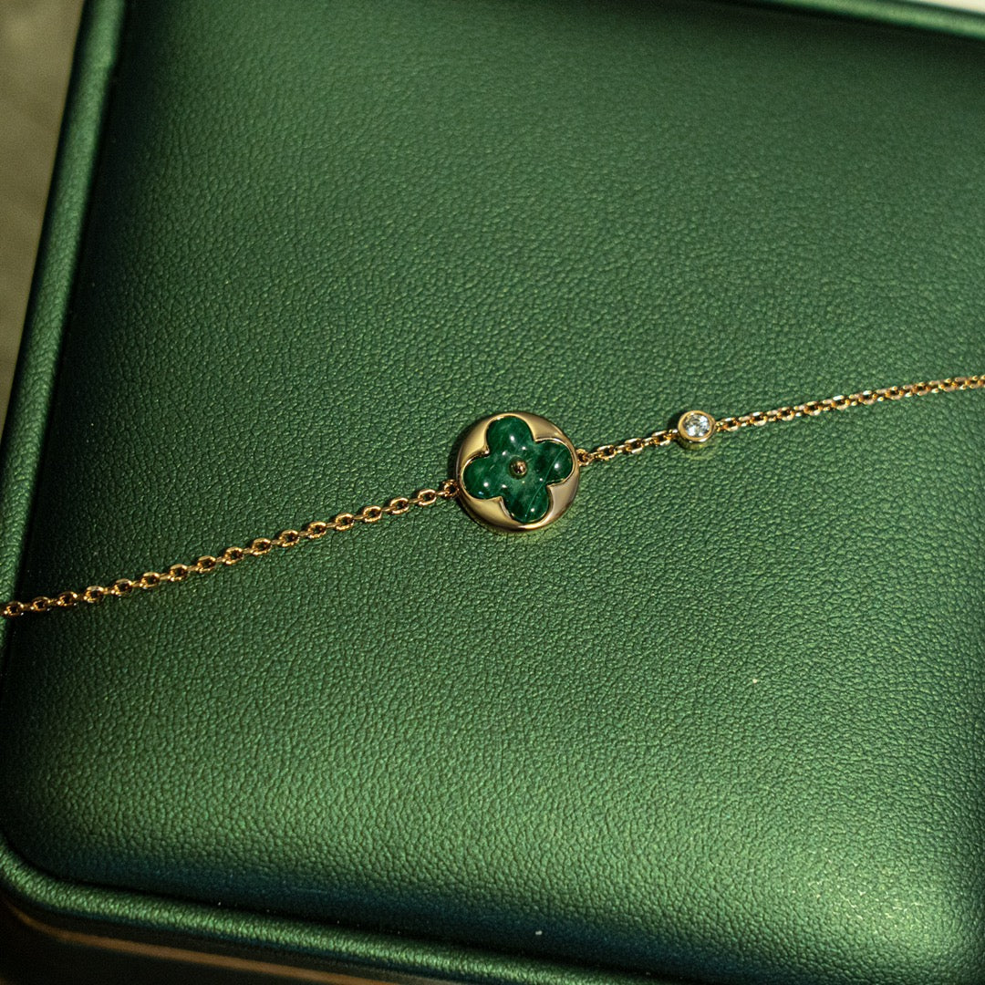 [Rani Jewelry]SUN MALACHITE 1 DIAMOND PINK GOLD BRACELET