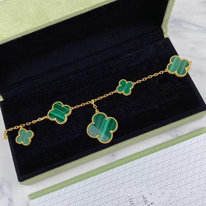 [Rani Jewelry]MAGIC CLOVER MALACHITE GOLD BRACELET 5 MOTIFS