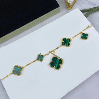 [Rani Jewelry]MAGIC CLOVER MALACHITE GOLD BRACELET 5 MOTIFS