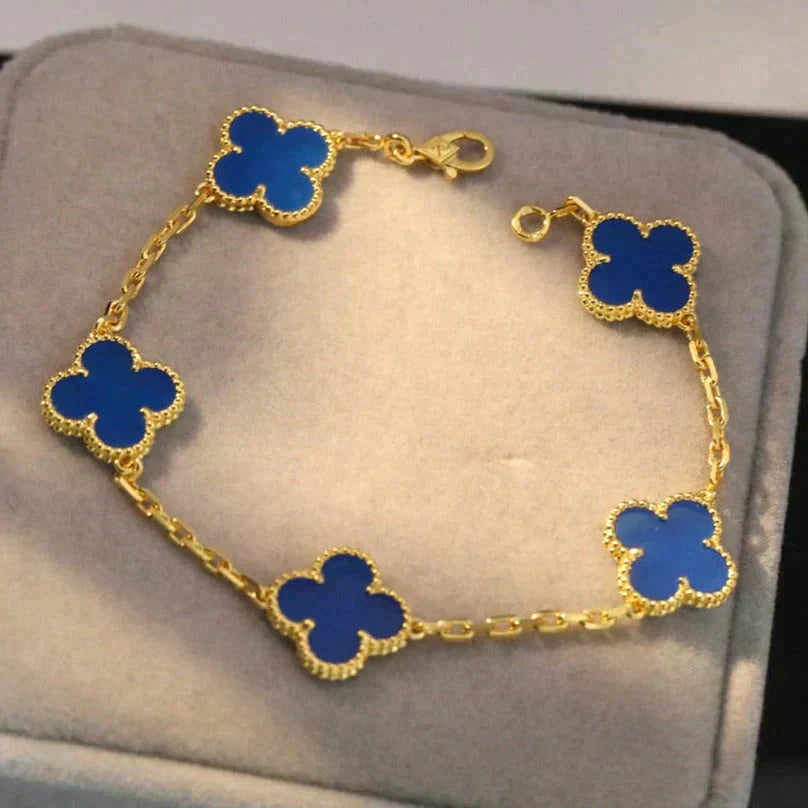 [Rani Jewelry] CLOVER 5 MOTIF BLUE AGATE BRACELET COLLECTION