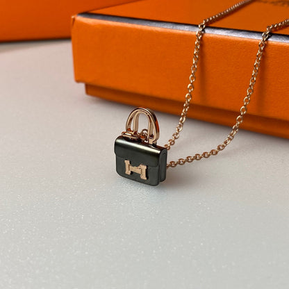 [Rani Jewelry]CONSTANCE BLACK PEDANT PINK GOLD NECKLACE