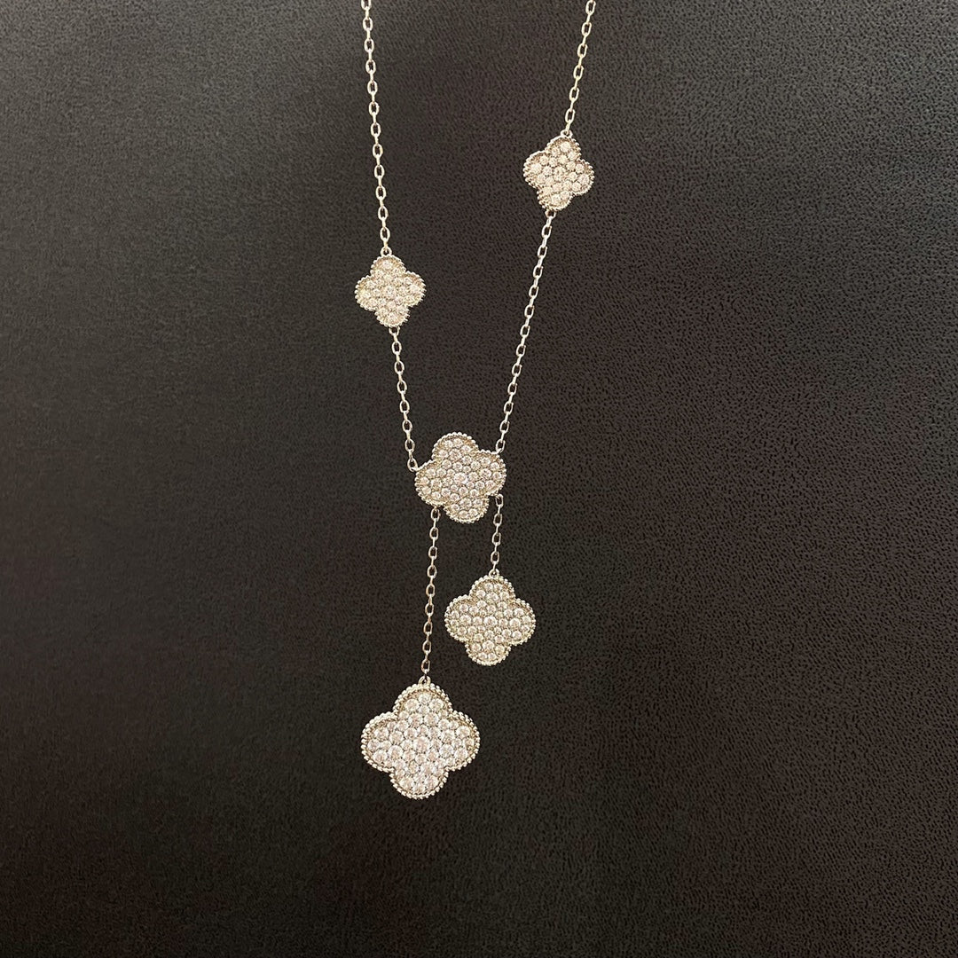 [Rani Jewelry]CLOVER 5 MOTIFS SILVER DIAMONDS NECKLACE