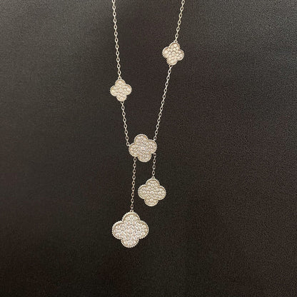 [Rani Jewelry]CLOVER 5 MOTIFS SILVER DIAMONDS NECKLACE