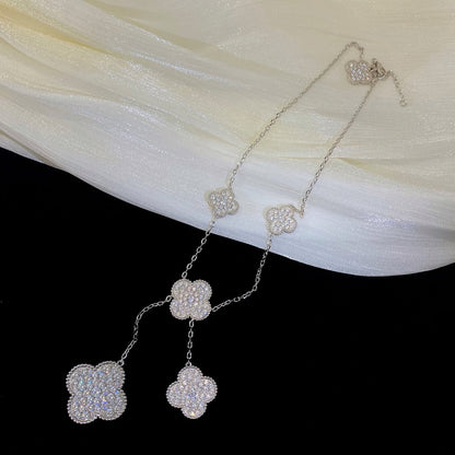 [Rani Jewelry]CLOVER 5 MOTIFS SILVER DIAMONDS NECKLACE